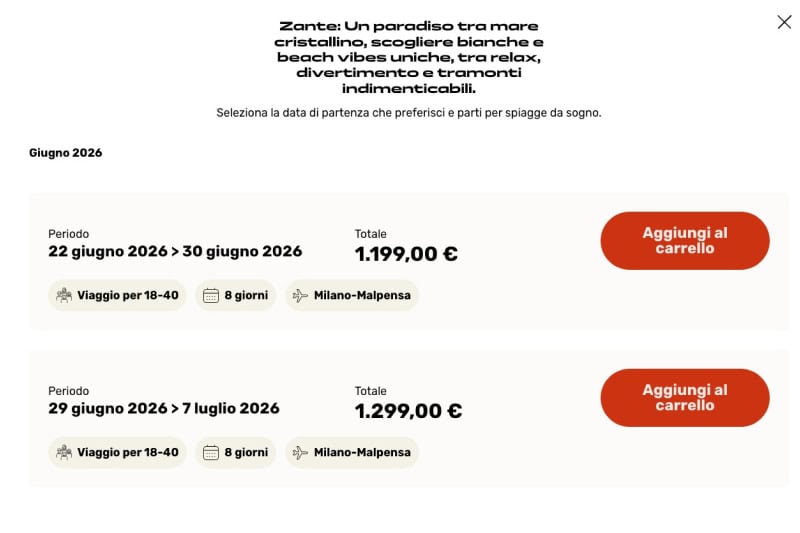Gestione delle date e aereoporti variazioni prodotto Paradeasy